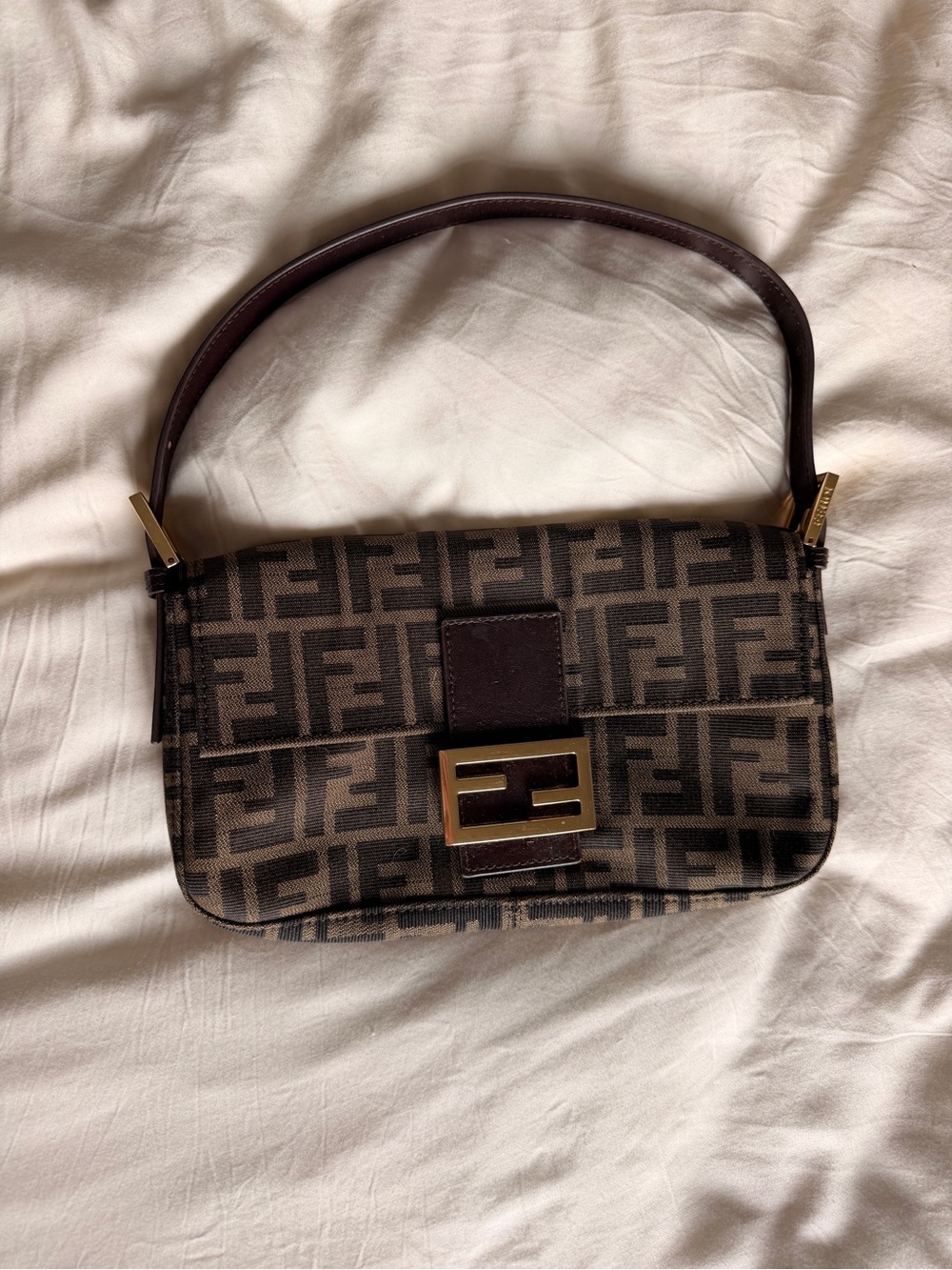 Fendi Brown Monogram FF Canvas Shoulder Bag with Gold Hardware